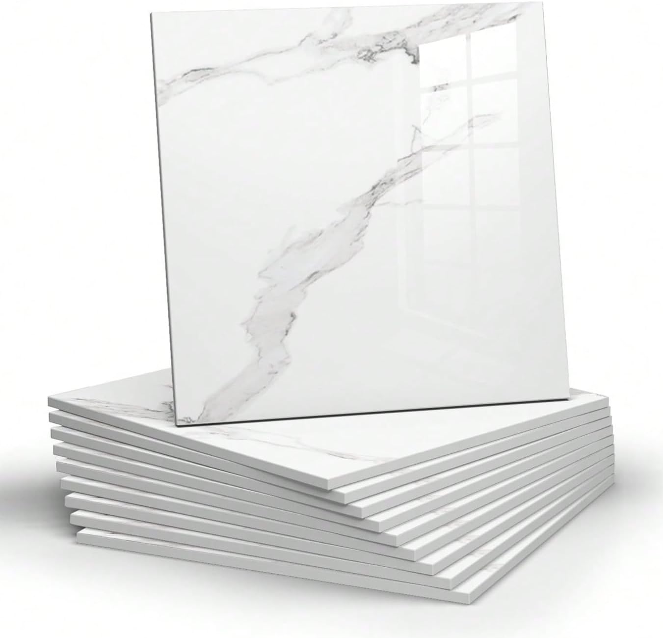 10pcs Marble Peel and Stick Backsplash Waterproof Washroom Wall Panels, Peel and Stick Tile, PVC Wall Panels for Kitchen (White and Grey, 11.8 x 11.8 x2.5MM x 10Pack)